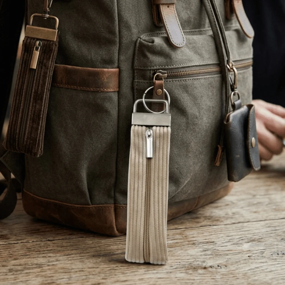 2-in-1 Mini Purse Keychain Compact Metal Zipper Pull Corduroy Multi-Color Coin Purse Soft with Key Holder Key Organizer