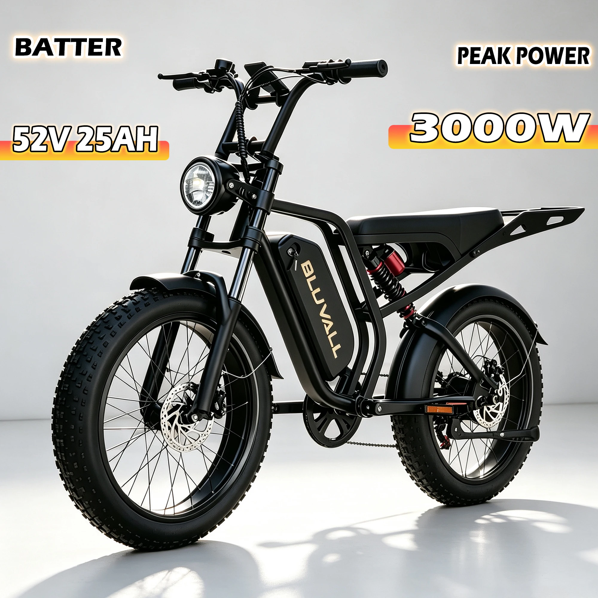 Mole New Model Peak 1200W 52V 20Ah Elektrofahrrad mit Heckgepäckträger, 20 × breite Reifen, 7-Gang-Schaltung, einstellbar, Höchstgeschwindigkeit 55 km/h, sofort lieferbar.