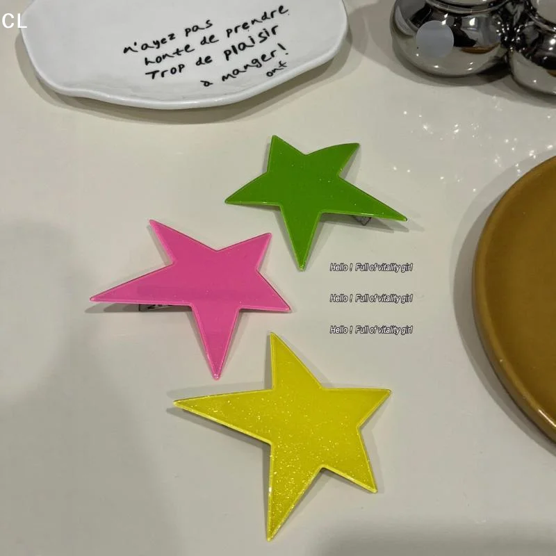 AttireTroveLarge Shiny Yellow Green Blue Plastic Star Hair Clip Non Slip Grip Cute Design For Teen Girls Cosplay Daily Wear view 3