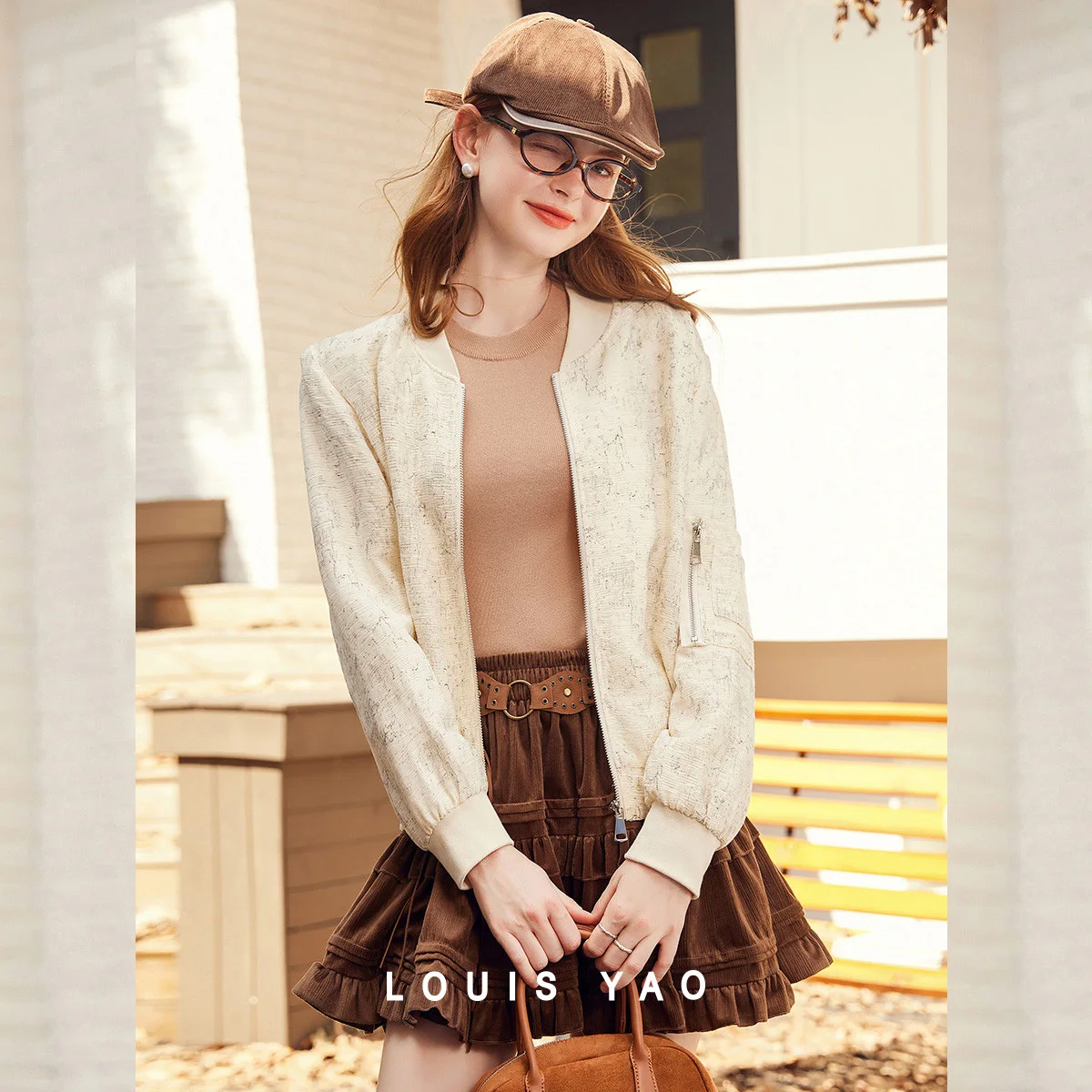 LOUIS YAO Age Reducing Jacket  2025 Baseball Collar Design Jacket Spring and Autumn Non-Stretch Long Sleeves Zipper Women's Coat