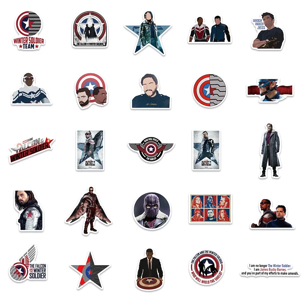 50pcs Disney The Falcon and the Winter Soldier Stickers for Laptop Phone Case Travel Case Classic KidsCool Decals Sticker