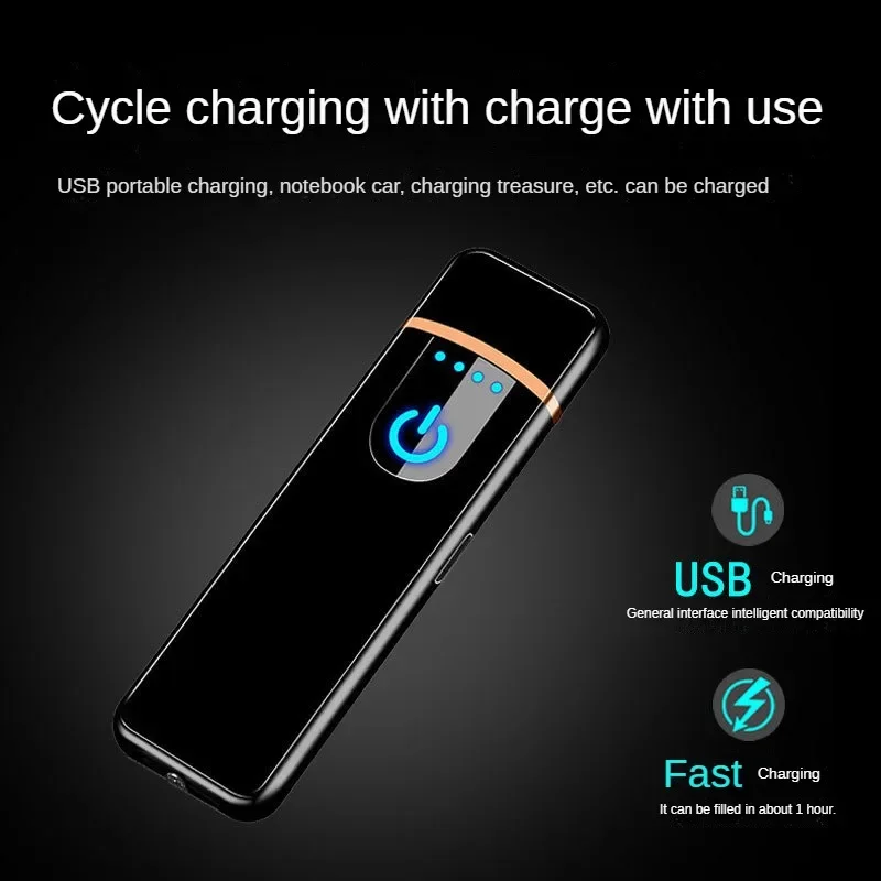Slim USB Electric Lighter ,Rechargeable Touch Windproof Cigarette Accessories Electric Lighter ,Portable Cigarette Lighter