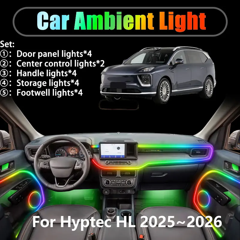 

Для Hyptec HL AH8 2025 2026 2/18 в 1, автомобильное окружающее освещение, светодиодный багажник, внутренние светодиодные фонари, USB RGB, ансамбль, стример, автозапчасти