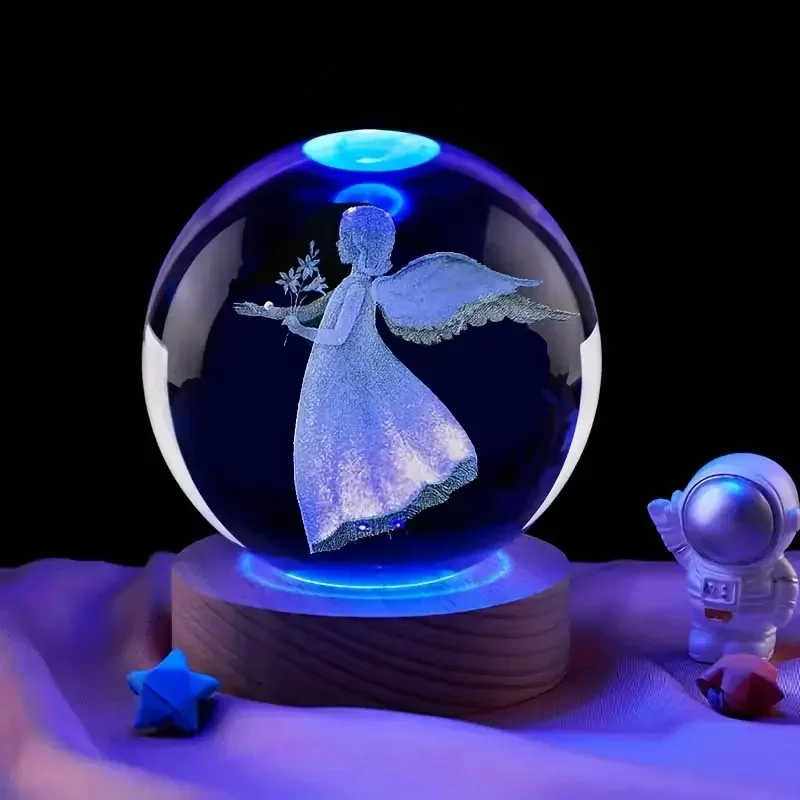 6cm cherub crystal ball 3D laser engraving angel decorative glass ball Bedroom living decoration