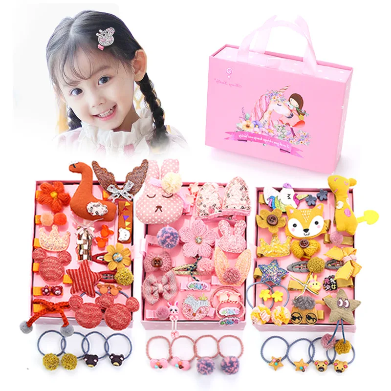 

Children Hairpin Cute Princess Baby Pink Cartoon Rabbit Fox Hair Accessories Set Korean Girl Elastic Headdress with Box Headwear