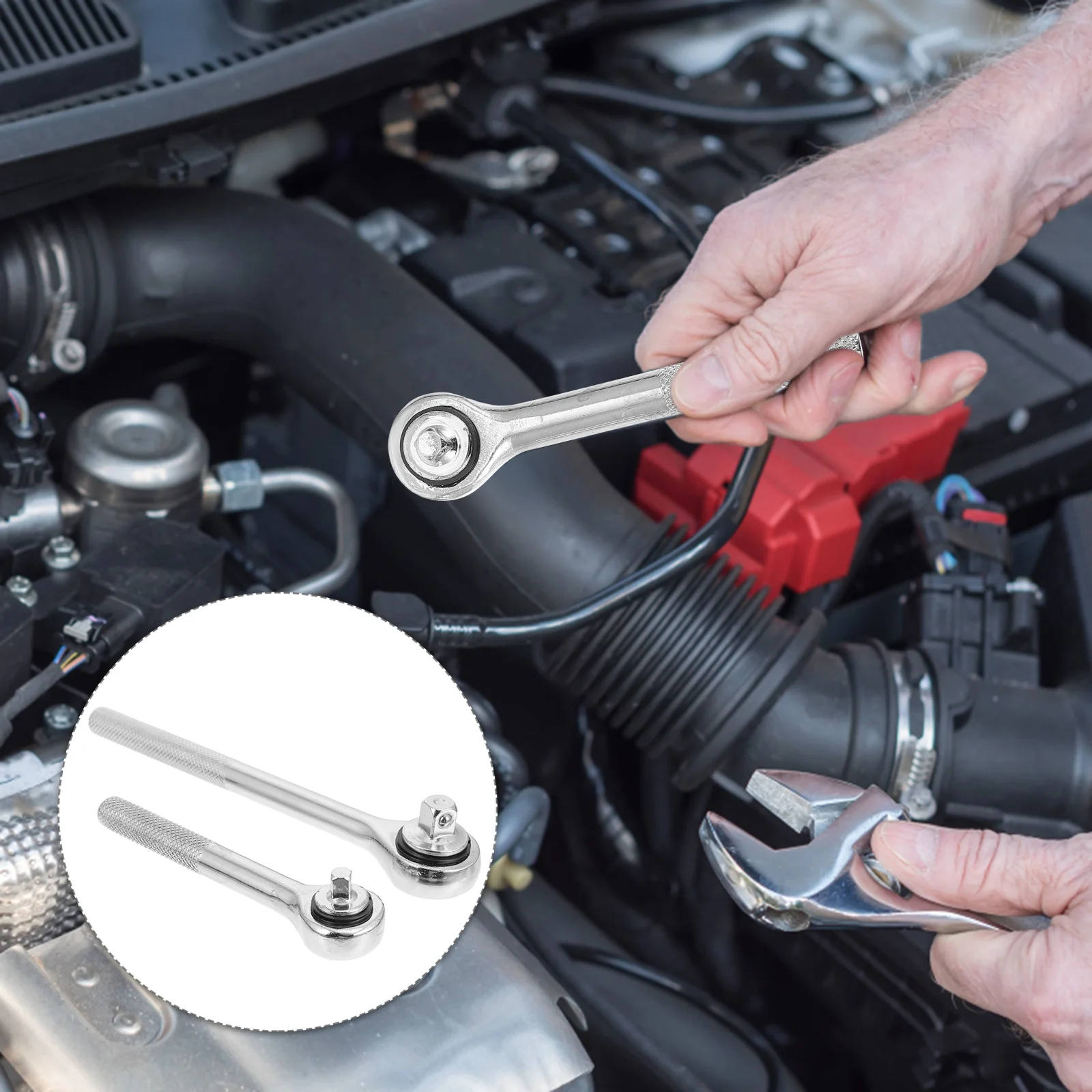 2Pcs Ratchet Socket Wrenches Universal Repairing Lightweight Steel Ergonomic Anti Skid Handle Car Repair Wrench Quick Release