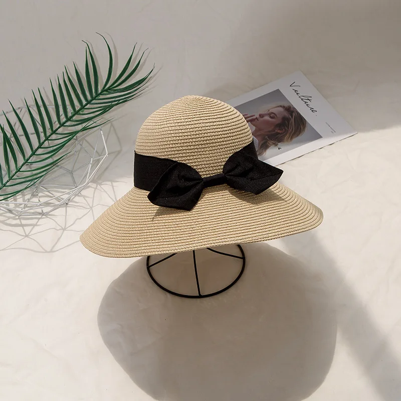 

European and American style big edge bow basin summer sun protection outdoor travel with fashion hat adult women straw hat