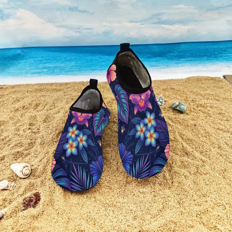 1 Pair Glow-in-the-Dark Tropical Floral Sandals, Non-slip Soft Sole Flip Flops, Breathable Outdoor Beach Slippers for Summer