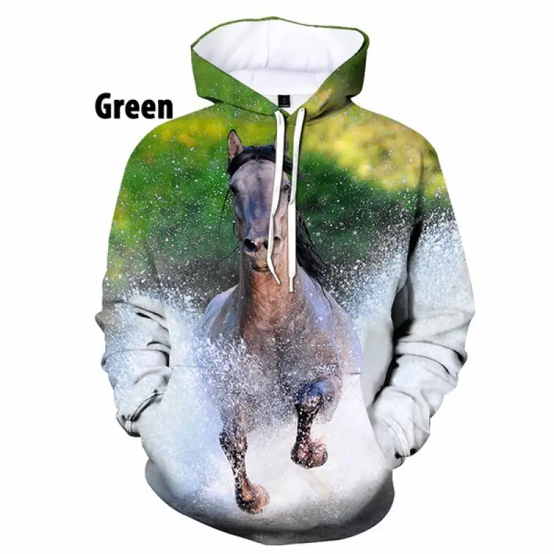 Men Animal Horse 3D Full Print Hoodie Running Stallion Forest Ocean Scenery Graphic Streetwear Pullover
