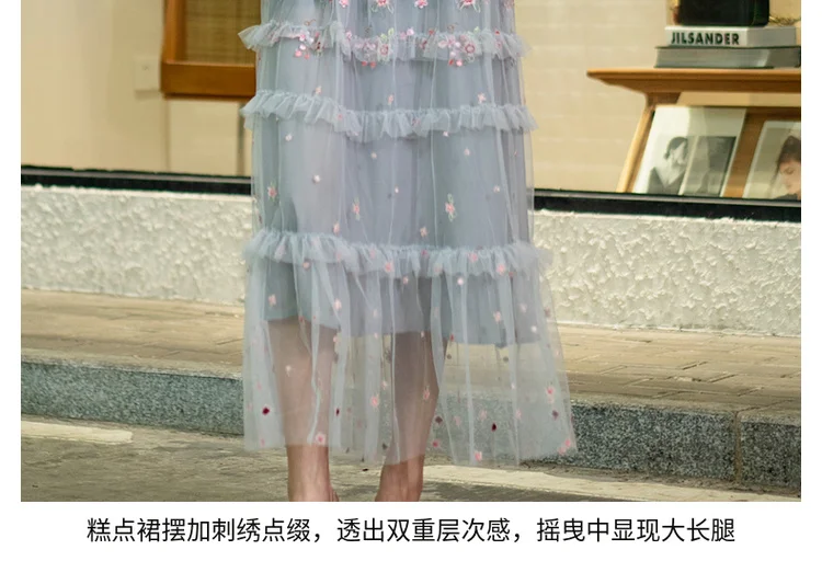 Runway Designer Luxury Summer Dress Long For Women Retro Mesh Stitching Floral Embroidery Slim Elegant Holiday Maxi Dress