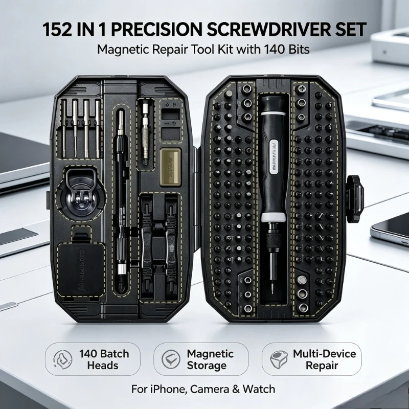 Masterproof Precision Screwdriver Set 152 in 1 Magnetic Repair Tool Kit with 140 Batch Heads Bits for IPhone Camera Watch