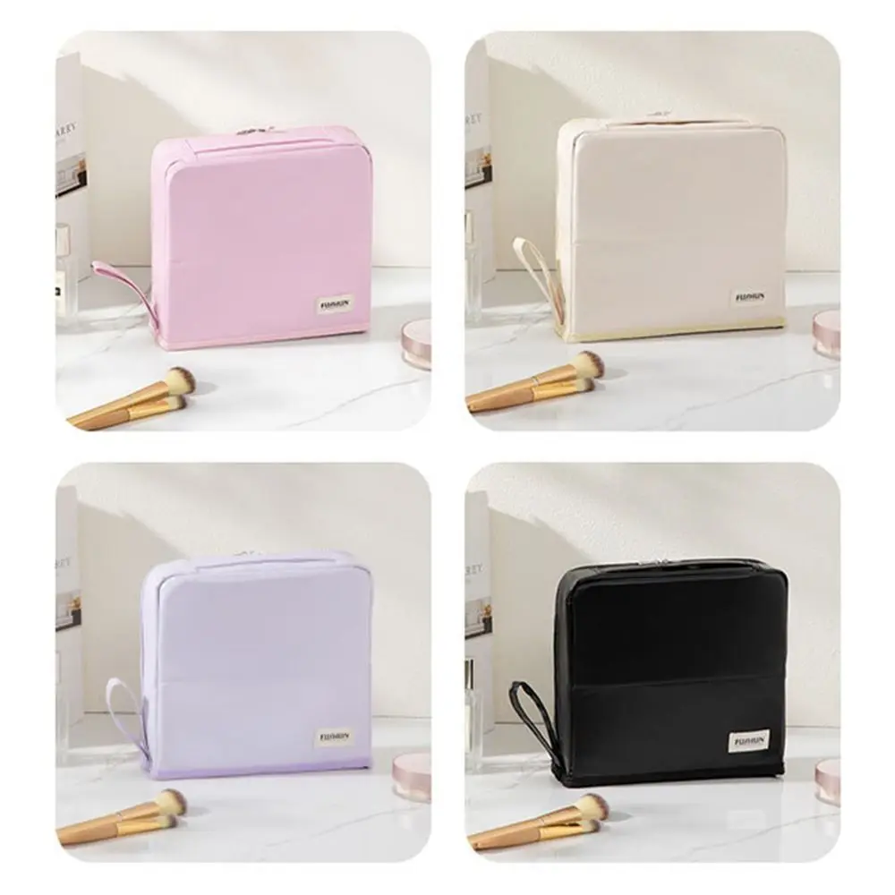 PU Vertical Makeup Bag Standable Large Capacity Skincare Storage Bag Multi-Compartment Minimalist Student Stationery Bag Outdoor