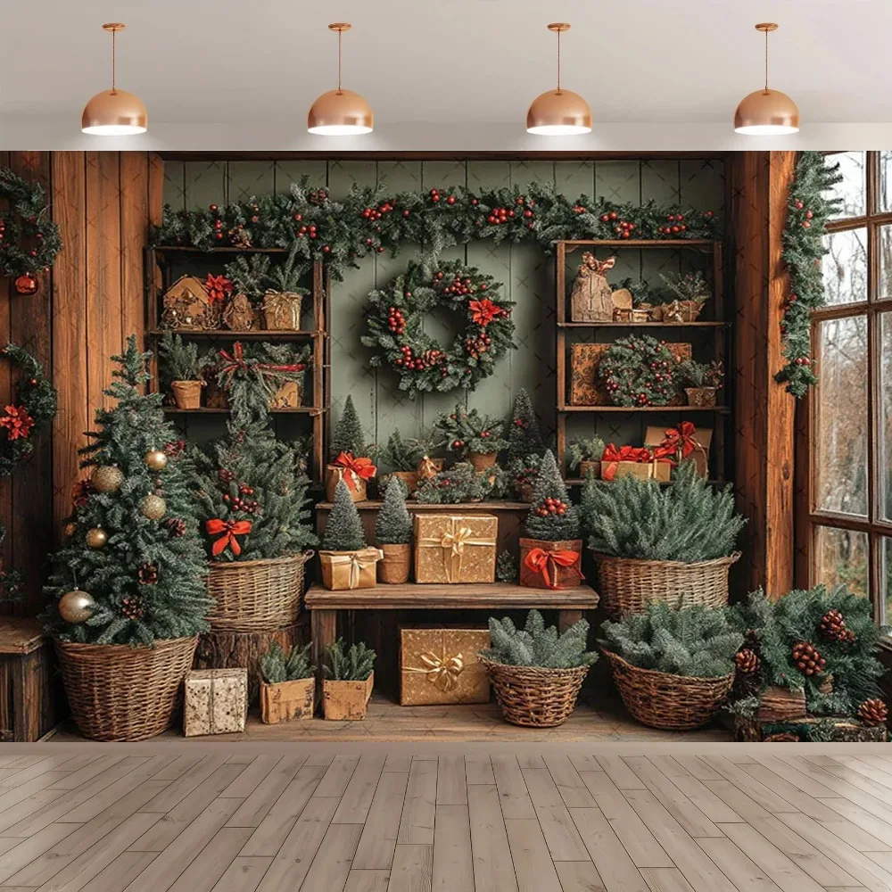 خلفية تصوير إكليل عيد الميلاد على طراز روك، خلفية تصوير لتزيين صورة عائلية لشجرة عيد الميلاد للأطفال #1