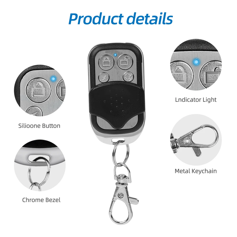 433MHz 4CH Remote Control Duplicator Key Fob Distance Remote Control 433.92MHZ Clone For Garage Door Gate With 12V 27A Battery