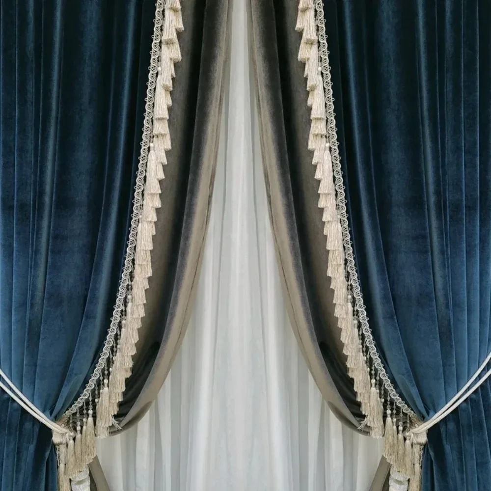

Шторы для гостиной, спальни, импортные синие бархатные шторы на заказ, домашний декор, роскошные высококачественные европейские шторы для виллы, американский французский стиль
