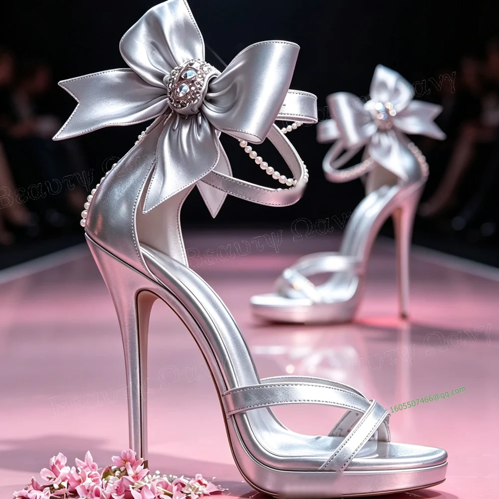 Black Bow Knot Decor Sandals Cross Band Open Toe Round Toe Thin Heels Shoes High Heel Shoes for Women New Zapatos Para Mujere