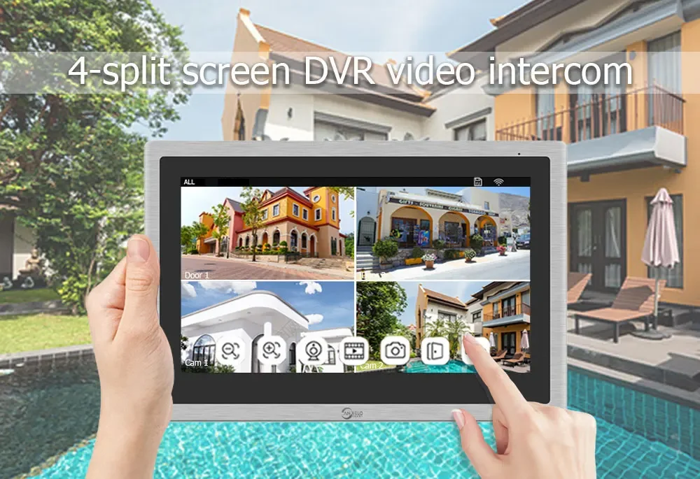 Anjielo Tuya Smart Video Intercom com câmera 4CH Tela sensível ao toque de 15,6 polegadas IDVR 1080P Ddoorbell Intercoms para o apartamento
