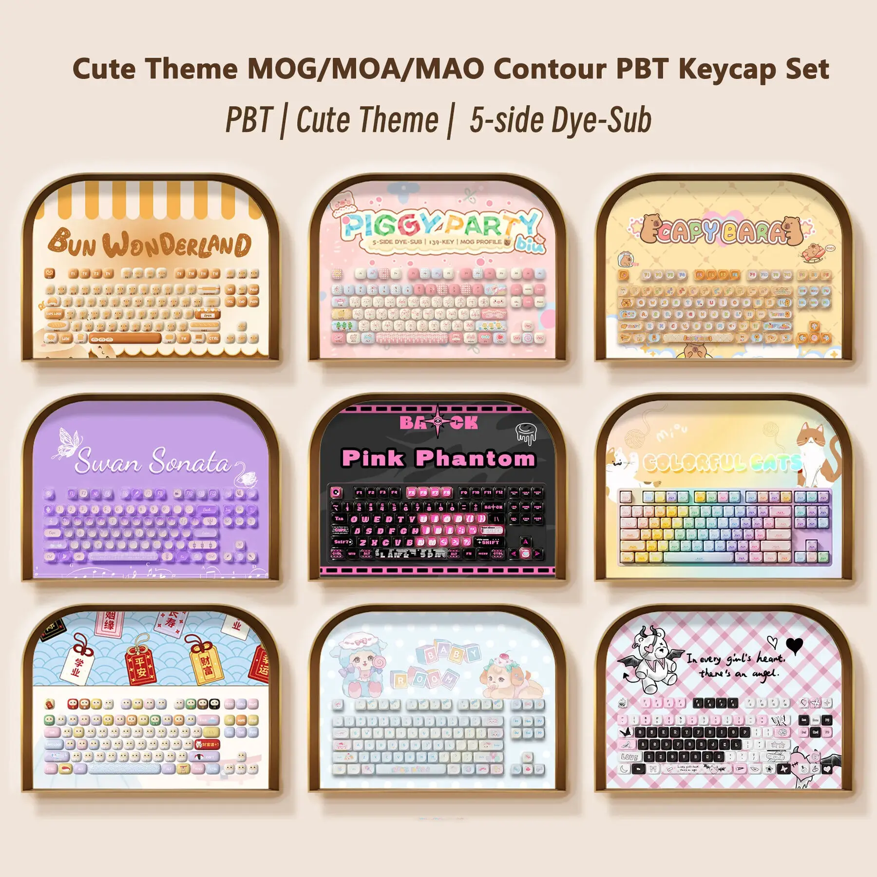 

Cartoon Custom Thermal Sublimation Keyboard Cap Cute Theme MOG/MOA/MAO Contour PBT Keycap Set For Keyboard Accessories Girl Gift