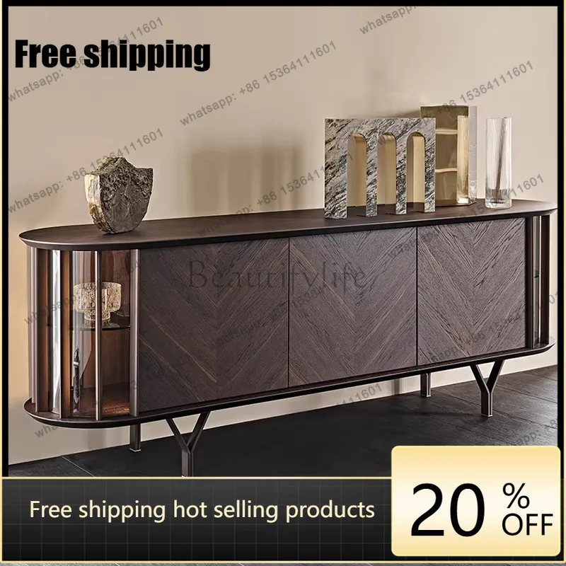 Factory Direct Nordic light luxury dining side cabinet high-end custom fish bone pattern decorative cabinet