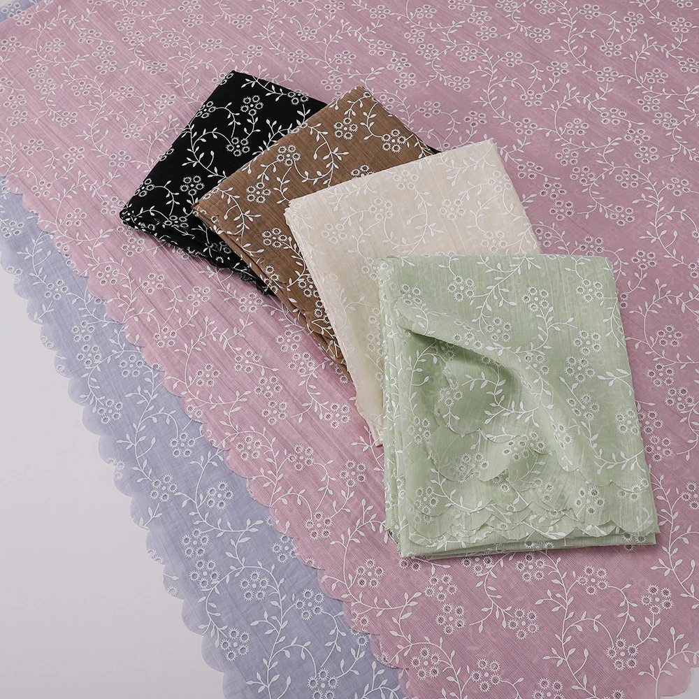 Muslimischer Hijab mit weißer Blumenranken-Stickerei, Muschelkanten-Spitze, mehrfarbig, für den täglichen Gebrauch, muslimischer Kopfschmuck, islamischer Schal – Detail 8