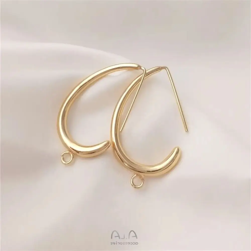 

14K Gold Plated C - shaped earrings with rings, egg - shaped earrings, gold simple net red temperament,diy earrings