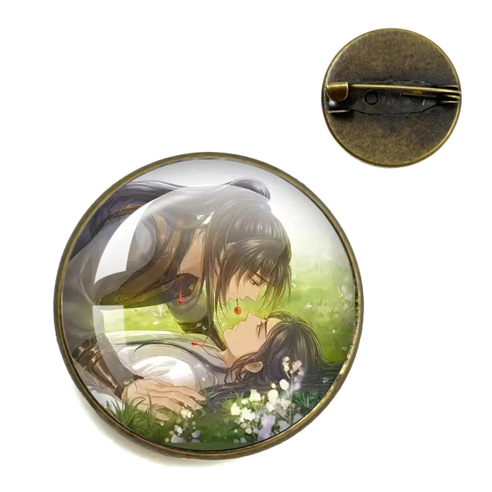 ファン、アニメコスプレバッジ、漫画アクセサリー、ハスキー、彼の白い猫、shizun、二胡、mo ran、whatwanning用のガラスドームブローチ