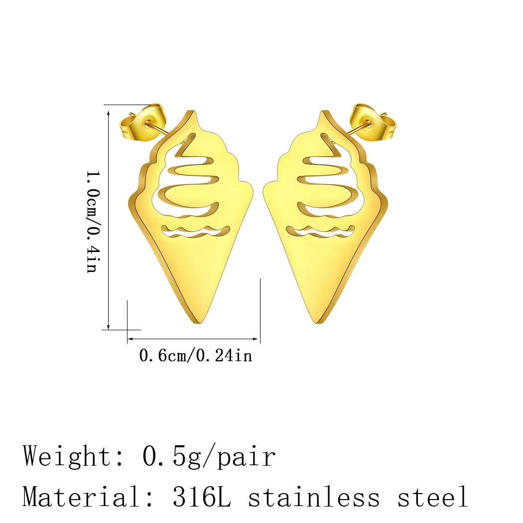 Kinitial Stainless Steel Earrings Handmade Jewelry Ice Cream Cone Stud Earrings Women Men Summer Earrings