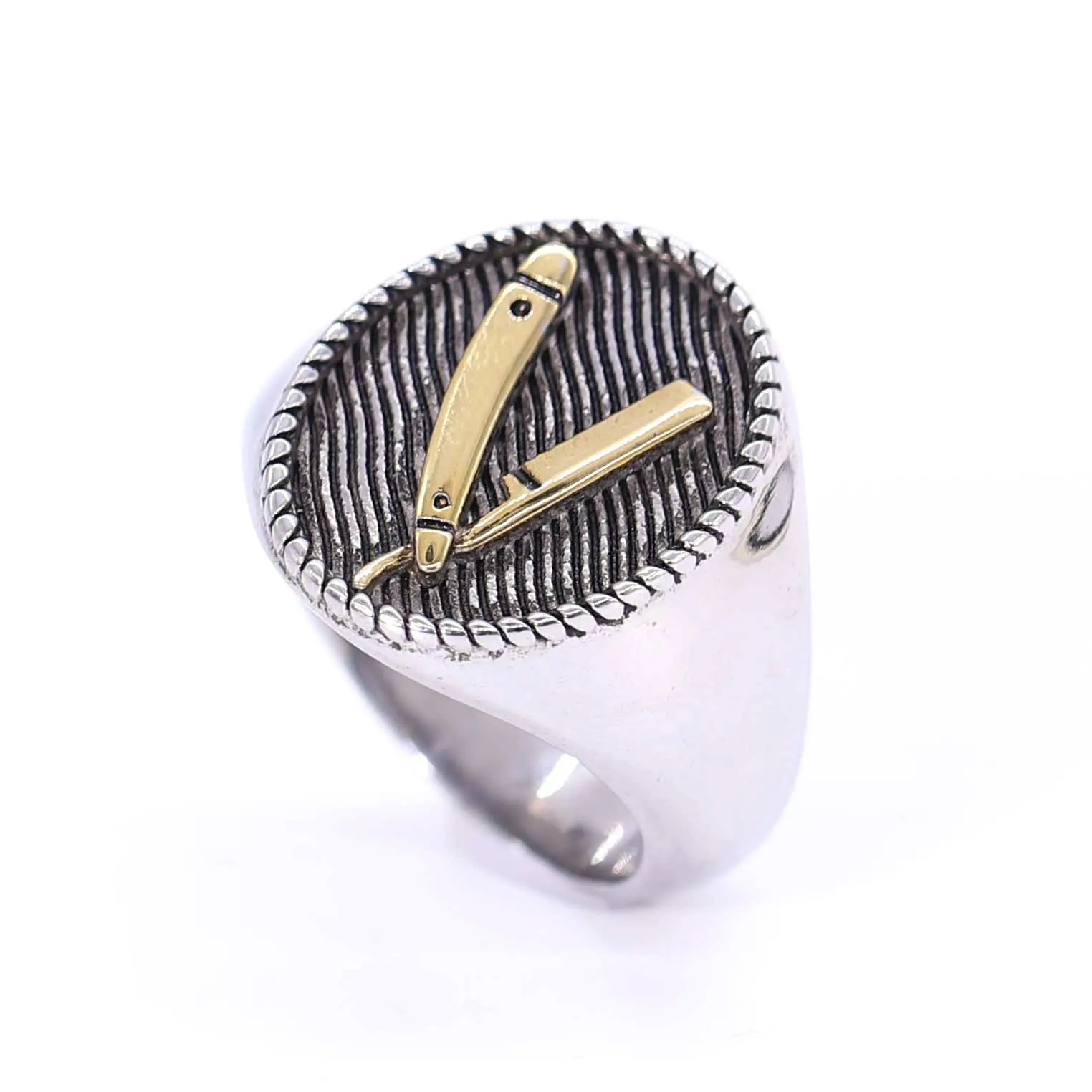 

Wholesale Hip Hop Style Jewelry American Fashion Barber Stainless Steel Ring Men Stainless Steel Ring