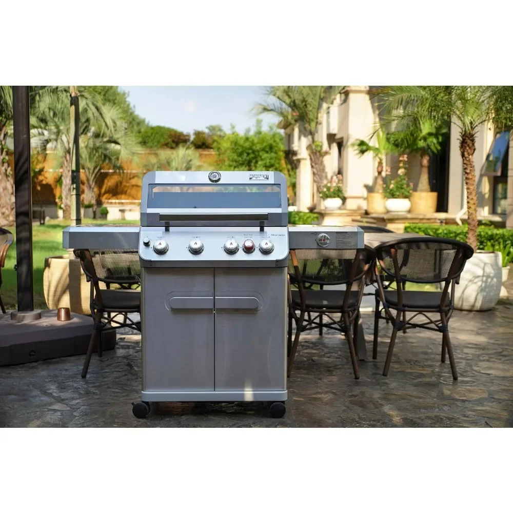 

Stainless Steel 4 Burner Propane Gas Grill, with Side Burner and Knob Controls, 62,000 BTU Patio Garden Barbecue Grill