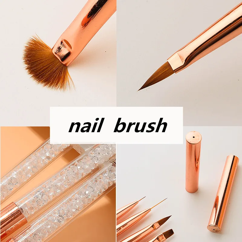 1/5/7PCS Nail Art Acrylic UV Gel Extension Builder Rhinestone Painting Brush Lines Liner Pattern Drawing Pen Manicure Tool