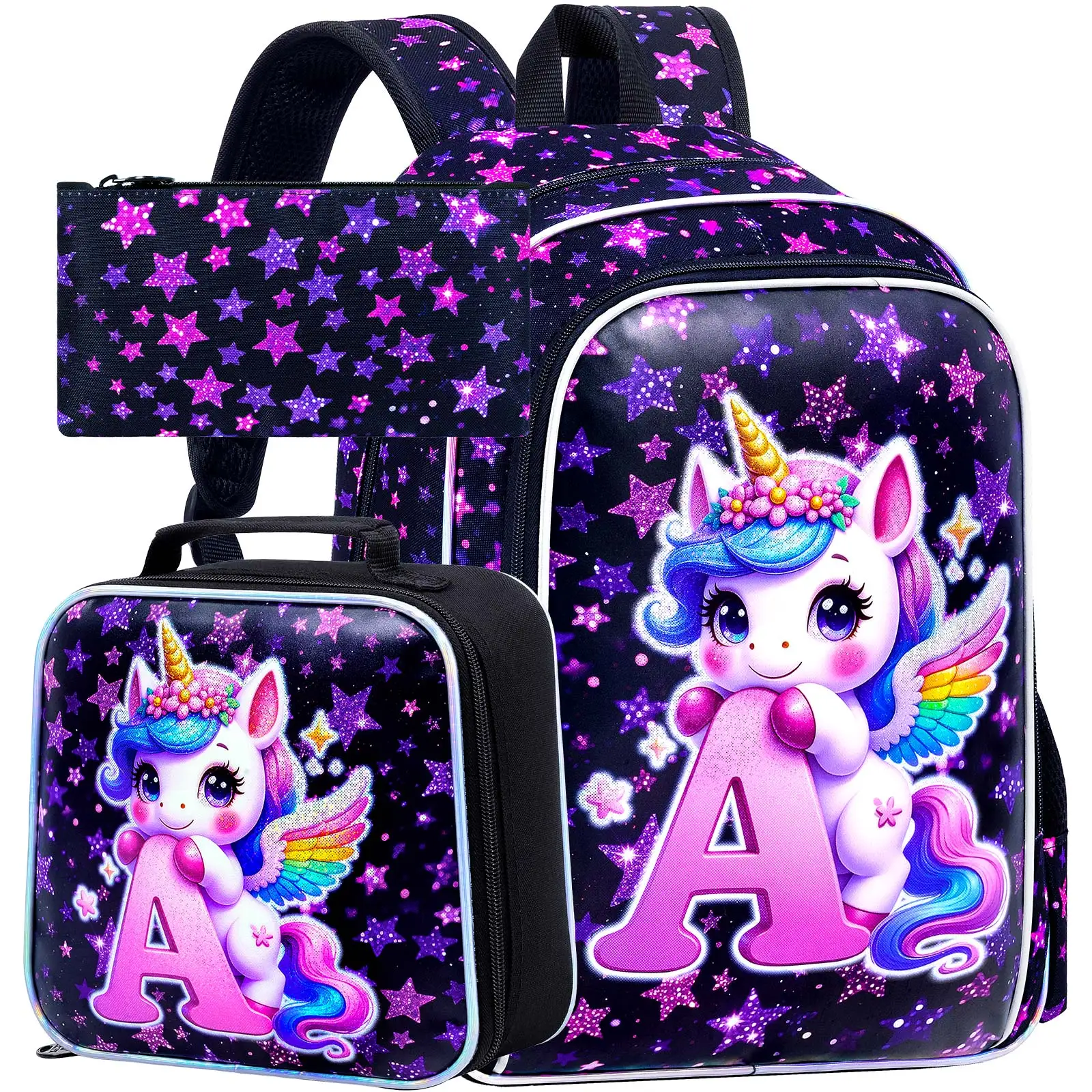 

Рюкзак с изображением единорога, 3 шт., 16-дюймовая сумка для книг для девочек с коробкой для обедов, детская сумка для начальной школы, детский сад, дошкольное учреждение, для малышей