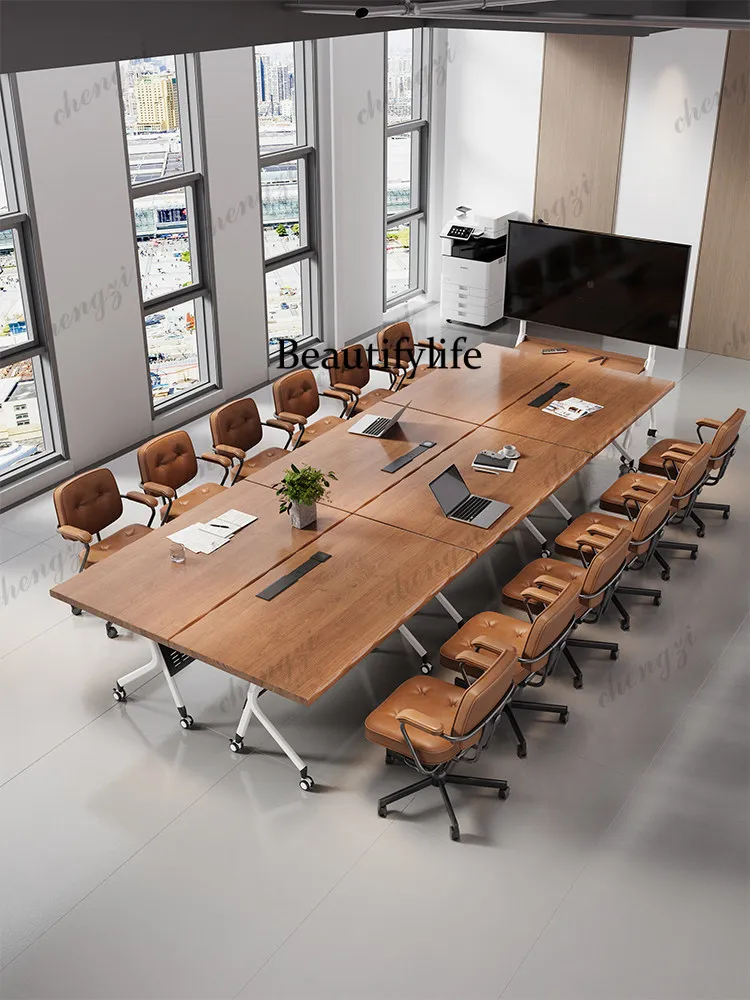 

P182 solid wood small conference table movable folding splicing combination negotiation training table light luxury simple