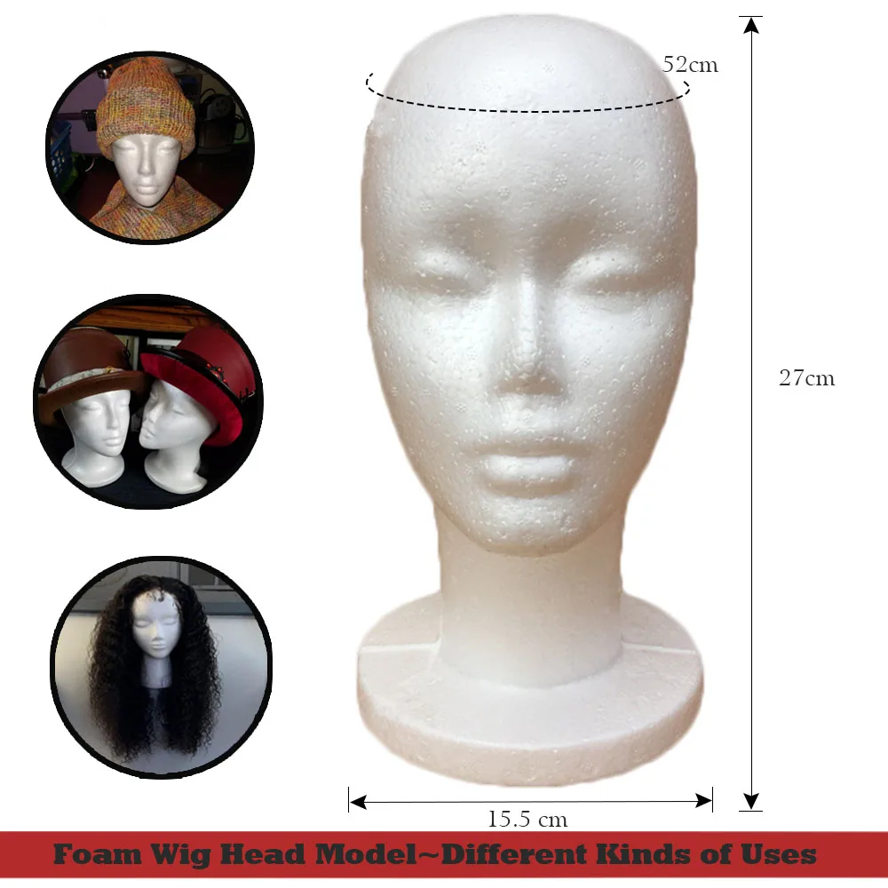 Foam Mannequin Head Display, peruca de isopor, Head Form para máscaras, chapéus, perucas, decoração de Halloween, 1Pc