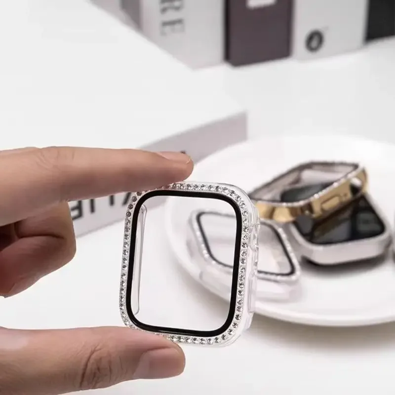 Glass+Bling Diamond Case For Apple watch series 11-10 9 8 7 6 5 4 se 46mm 42 44mm-40-41-45mm Bumper Screen Protector Accessories image 5
