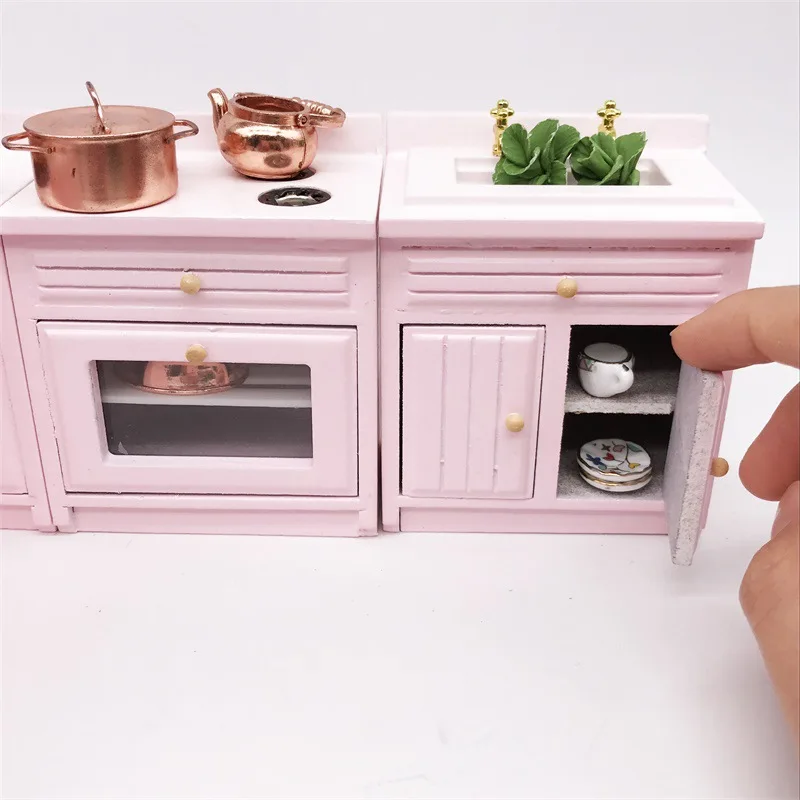 4pcs Sink Cabinet 1:12 BJD Dollhouse Kitchen Furniture Miniature Items Cupboard Mini Worktop Doll House Accessories girls Toys