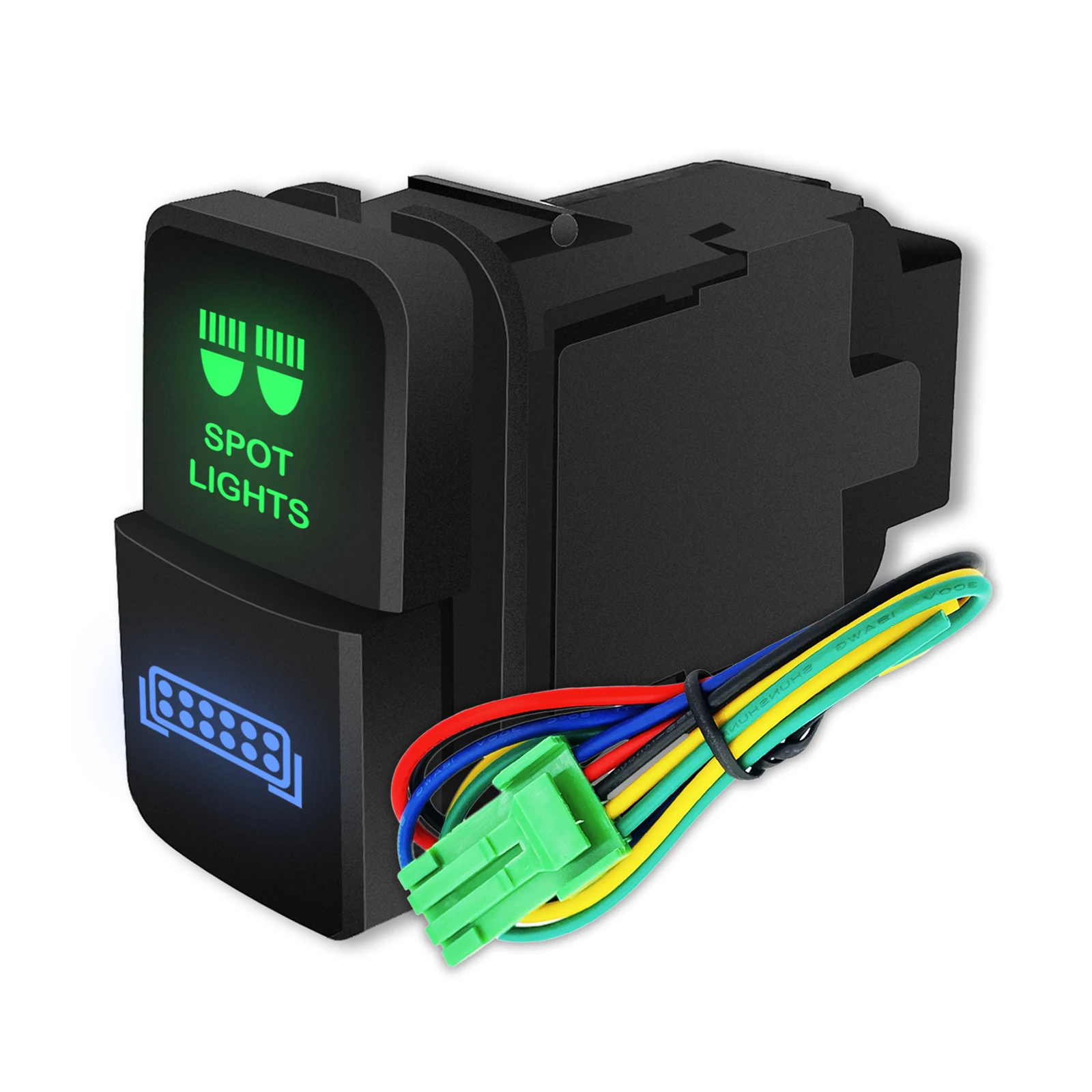 

12V Dual Push Switch Button Green Blue Spot Lights Led Light Bar for Toyota Prado 4Runner Landcruiser FJ Cruiser Tacoma Hilux