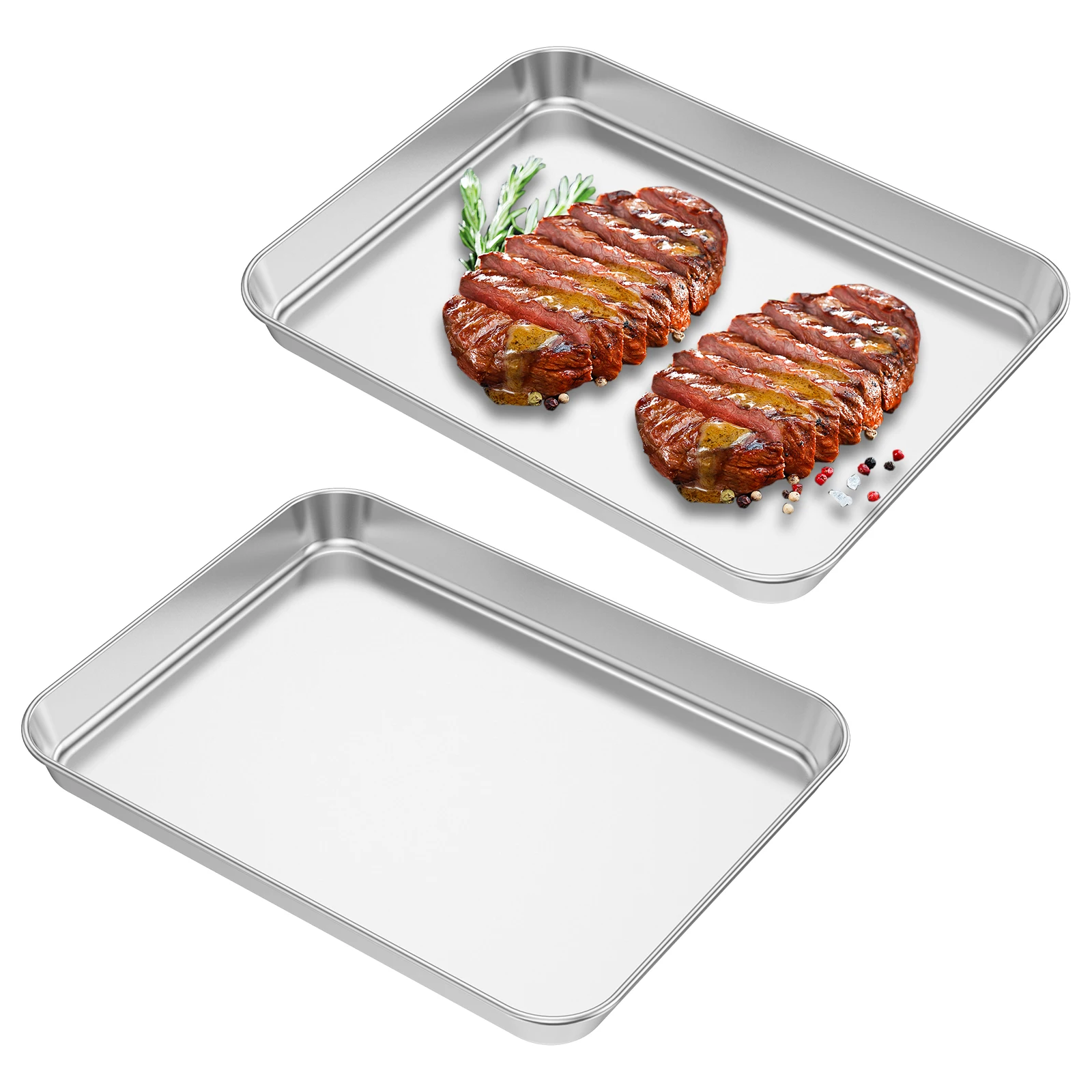 

2Pcs Rectangular Stainless Steel BBQ Grill Pan Tray Plate Cake Bread Oven Bakeware Pie Pizza Cake Mold Baking Pan Cooking Tool