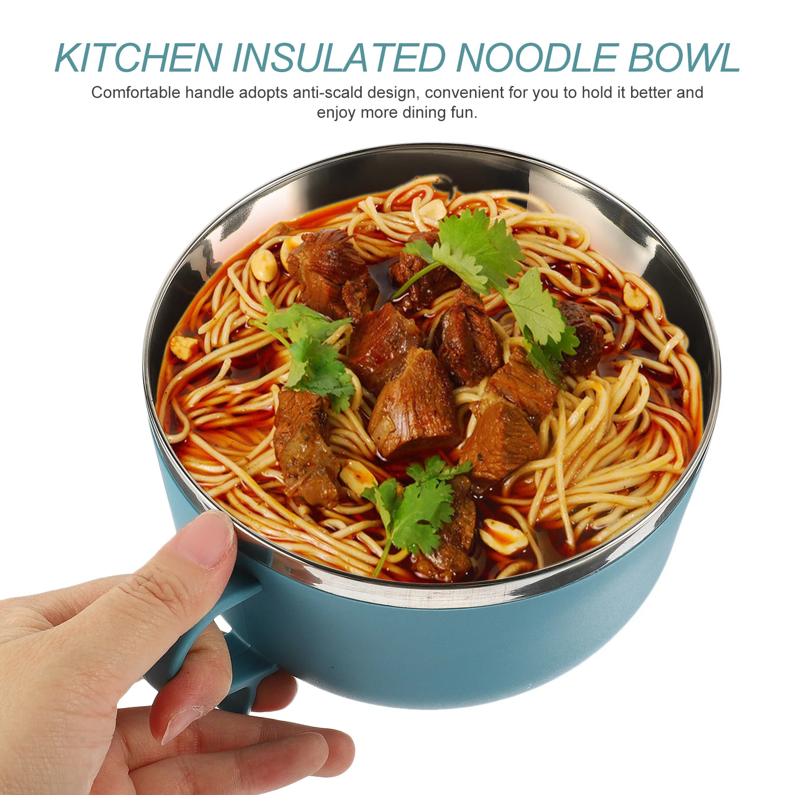 

Insulated Stainless Steel Noodle Bowl Leak Proof Lid Anti Scald Handle Portable Ramen Soup Lunch Box Rice Bowl Food Storage