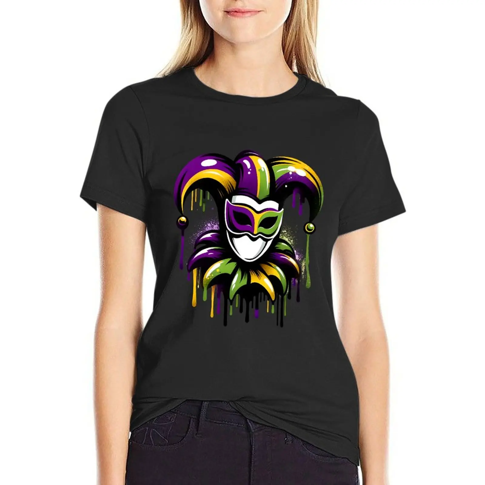 Mardi Gras Graffiti Jester T-Shirt kawaii clothes shirts graphic tees plus size t shirts for Women loose fit