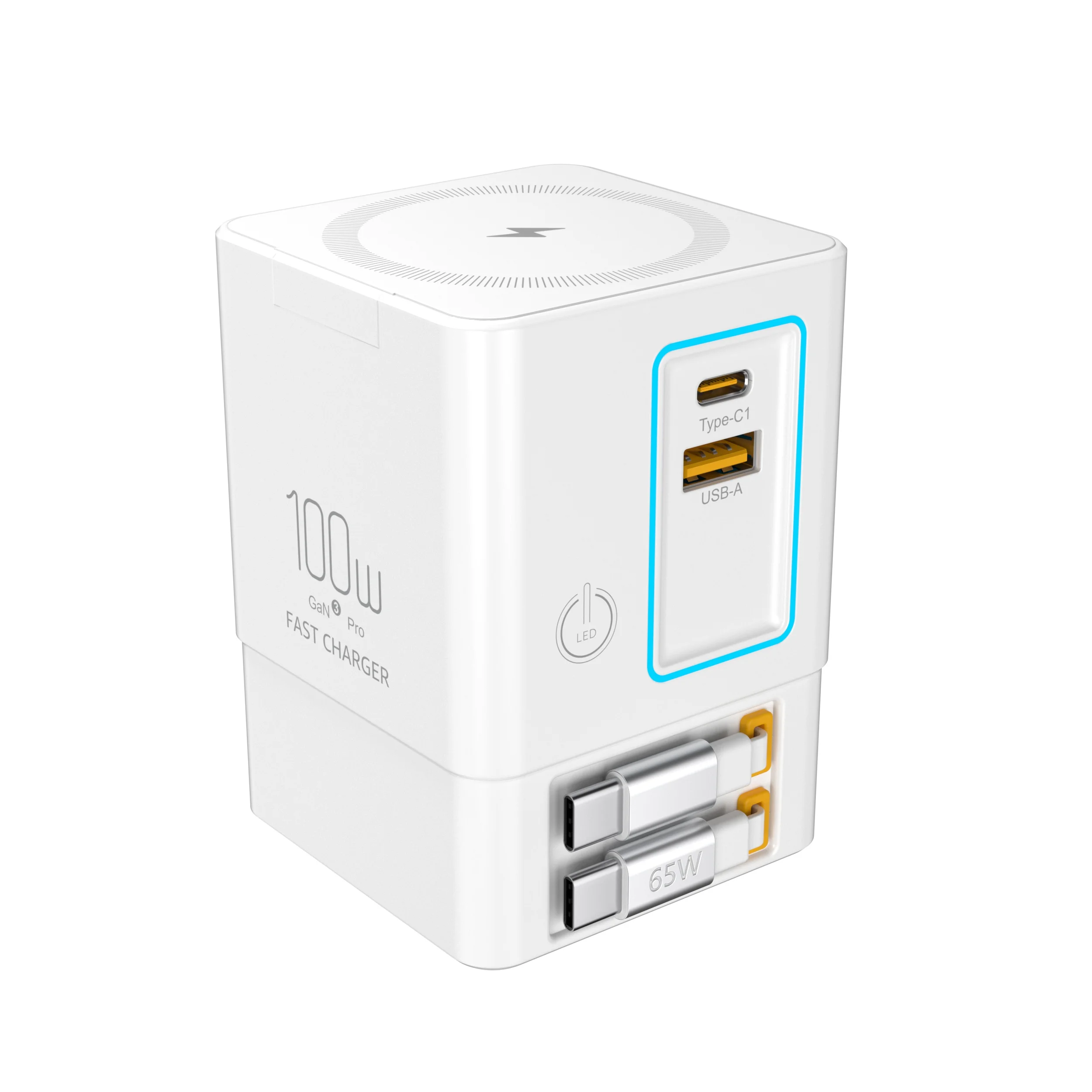 

Зарядная станция 100 Вт для ноутбуков Выдвижной кабель USB-C и комбинированный блок питания USB C Strip Беспроводная зарядка нескольких устройств