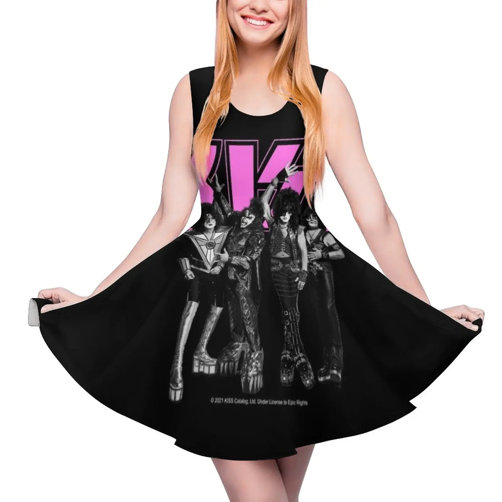 

KISS  The Band - Pink, Black and White Version Sleeveless Dress prom clothes women party dresses long dress women summer