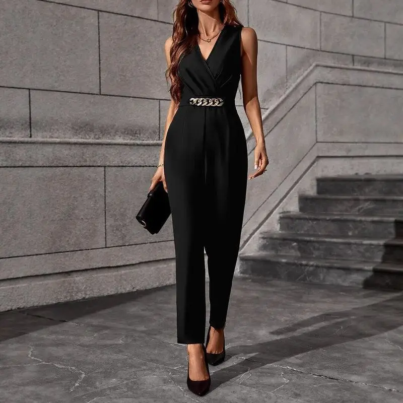 2025年新作セクシーファッション無地ウエストシェイプカジュアルワンピーススーツ、プラスサイズ女性向けローウエストロングパンツ、ポリエステル製