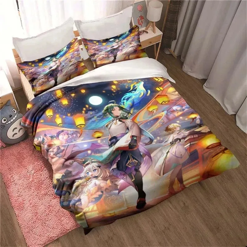 3D Genshin Impact Game Anime Quilt Cover Bed Quilt Cover Double King Bed Quilt Cover Home Textiles Boys Adults