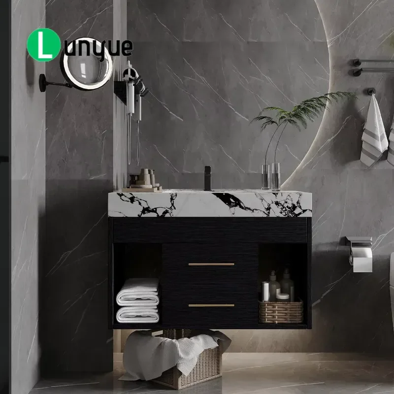 Modern Floating Plywood Bathroom Cabinet with Ceramic Washbasin Combo Wall Mounted Vanity Unit Space Saving Storage for Home