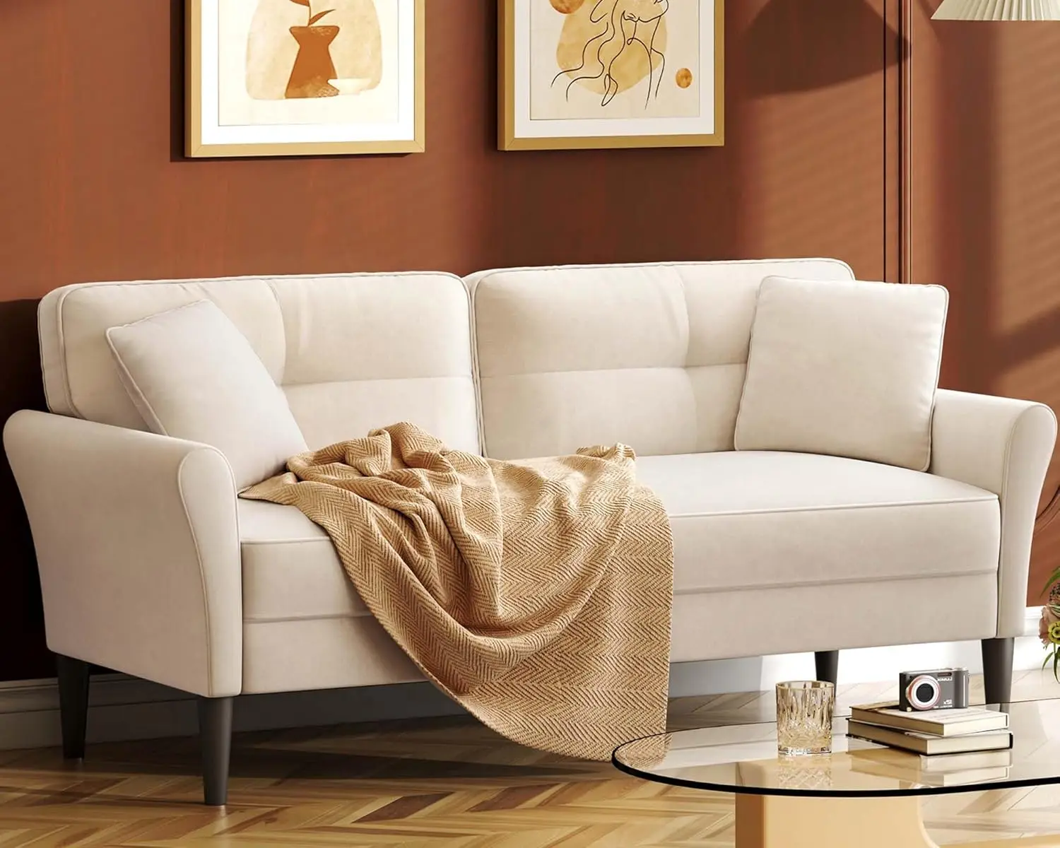 

69" White Couch, Sofa, Couches for Living Room, Comfy Sofas for Living Room No Tool Fast Assembly, Small Couch for