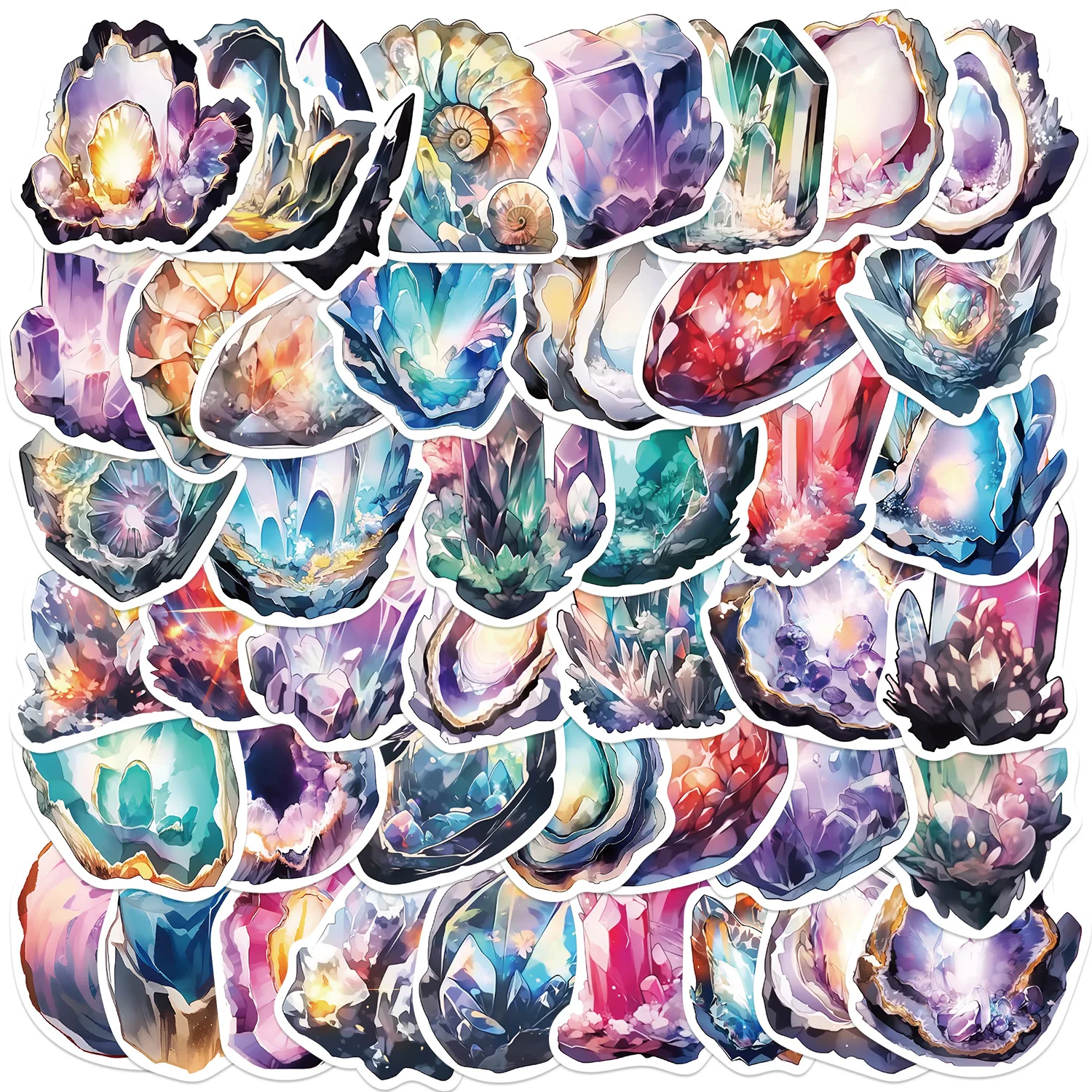 50PCS Crystal Stickers Pack for Water Bottle, Aesthetic quartz Vinyl Gem Sticker for Laptop, MacBook, Phone Case