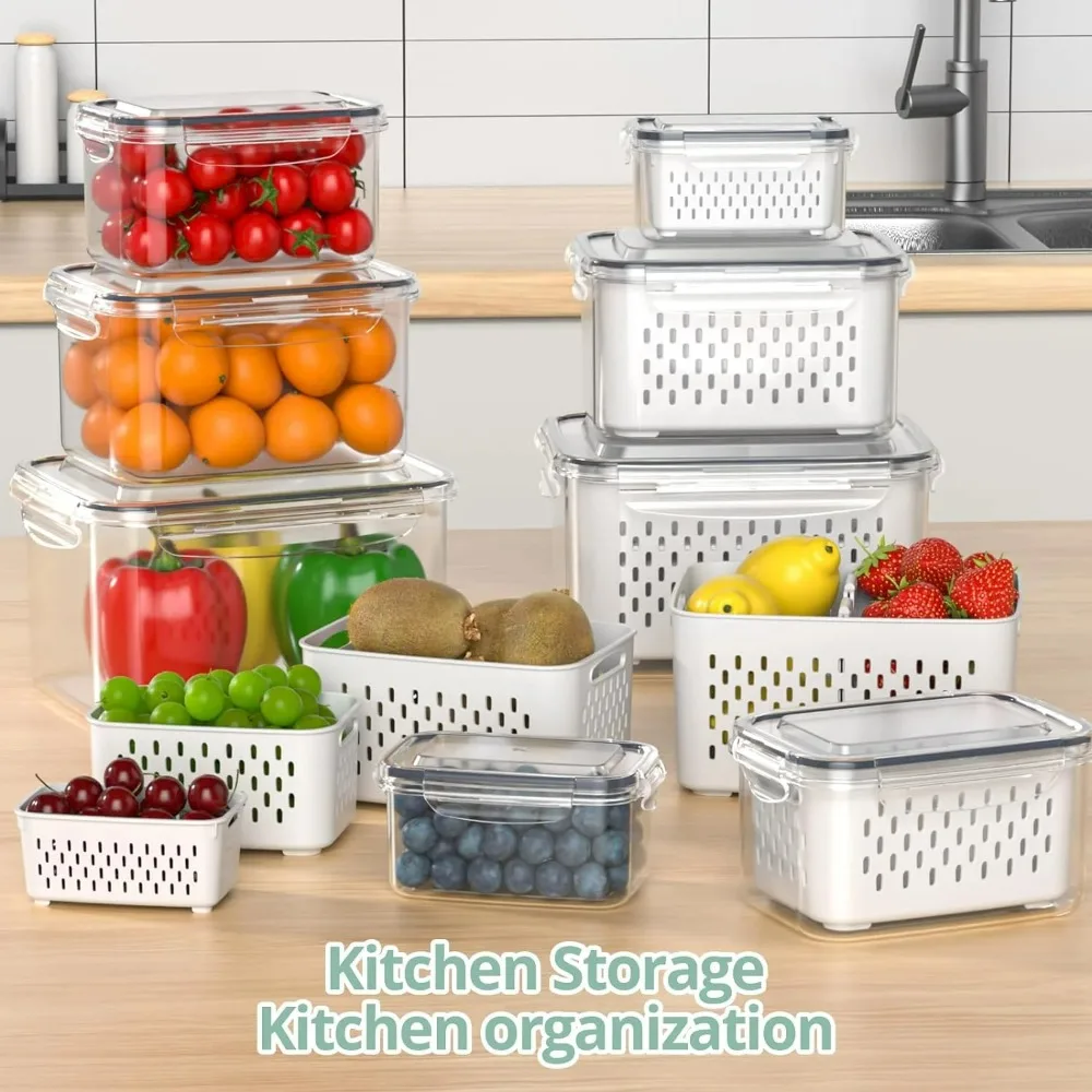 Fruit Storage Containers for Fridge,5 Size Vegetable Storage Bins with Lids, Food Containers for Refrigerator Organizers Bins