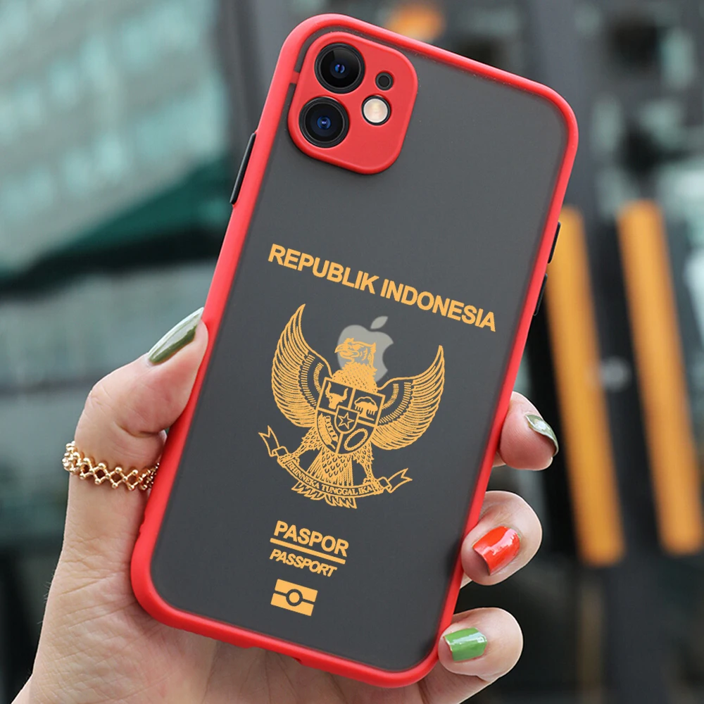 Indonesia Passport Phone Case For iPhone 15 14 13 12 11 Mini Pro Max X XR XSMax 7 8 Plus Matte Transparent Back Cover