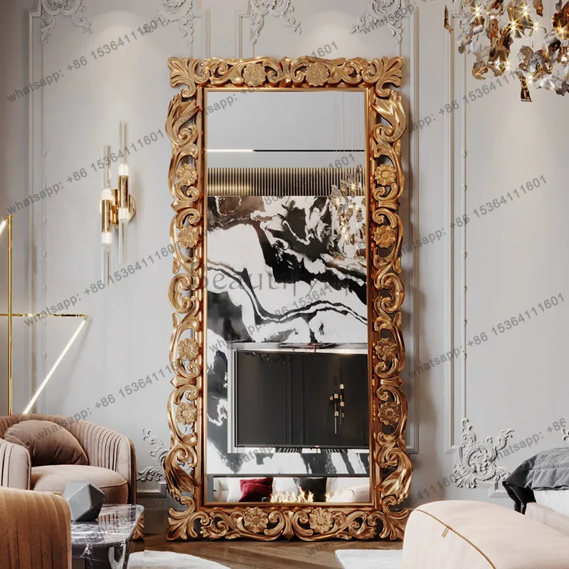 

European carved full-length mirror retro full-body floor mirror home fitting mirror