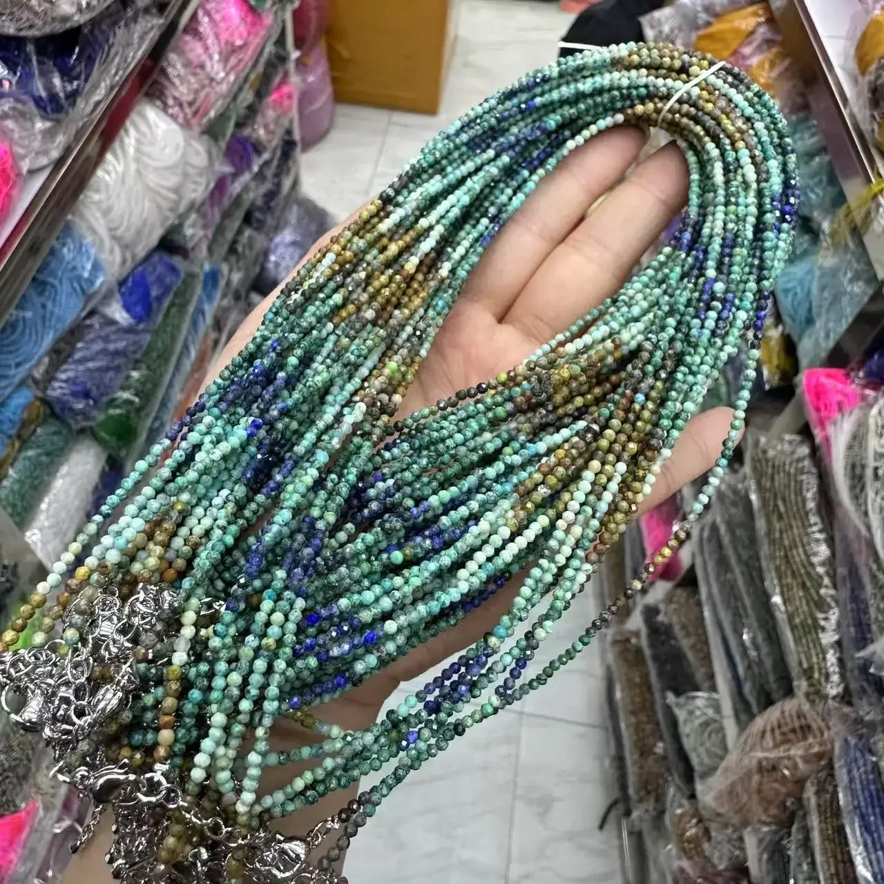 الجملة الكريزوكولا الطبيعية الأوجه جولة فضفاض الخرز - 38cm للنساء سوار ذاتي الصنع وقلادة مجوهرات اكسسوارات